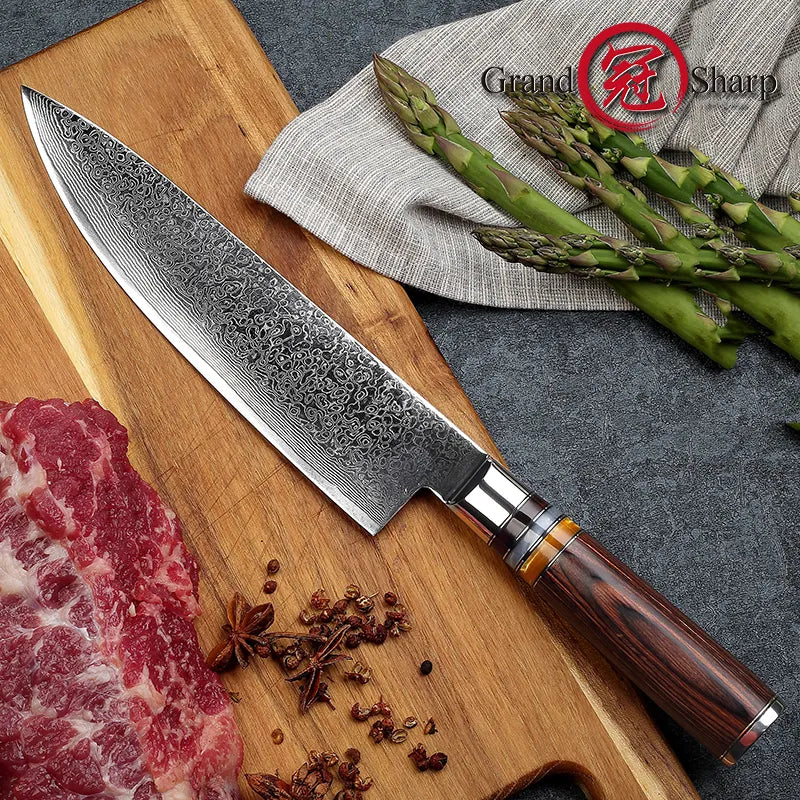 GRANDSHARP 67-Layer Japanese Damascus Steel Chef Knife Set - Traditional Chinese Style